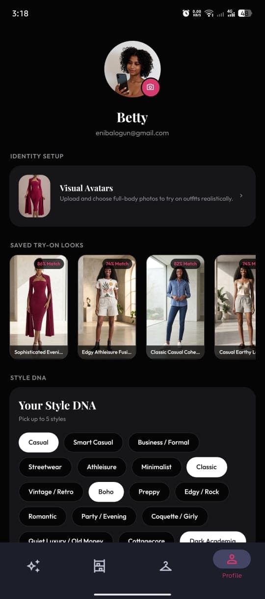 Style DNA screen for choosing personal style signatures